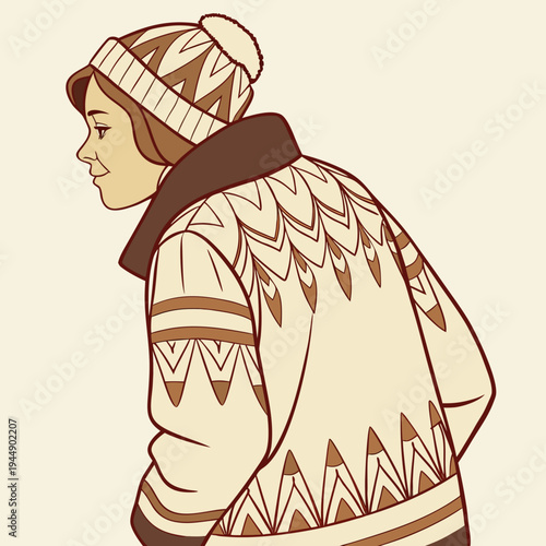 Person wearing winter clothing with hat and scarf beige