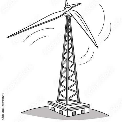 Wind turbine on a concrete base with three blades rotating windmill renewable energy sustainability