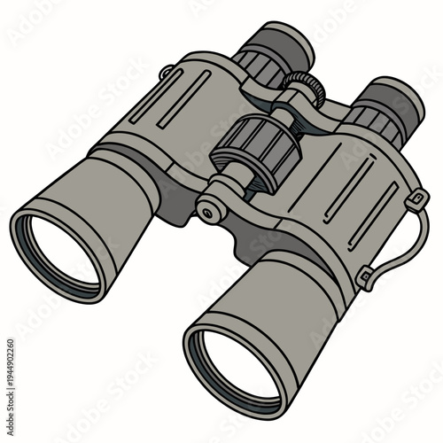 Gray binoculars on white background isolated optics