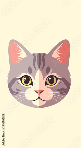 Grey and white cartoon cat face.