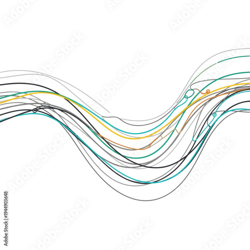 Multicolored wavy lines flowing together smoothly.