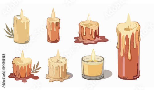 Burning Candles Watercolor Set with Warm Autumn Glow Hand Painted Cozy Candle Illustration Collection