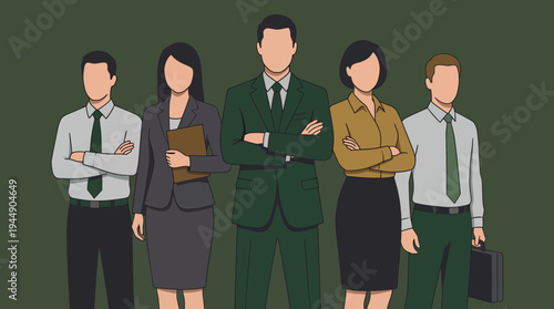 Successful professional board of directors and senior managers standing with crossed arms in formal business suits, concept for corporate leadership, team recruitment and executive consulting