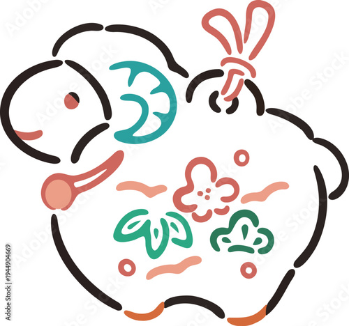 年賀2027　未年の羊の土鈴　水彩　手描きイラスト　和風の縁起物、松竹梅、お正月、年賀、年賀状素材