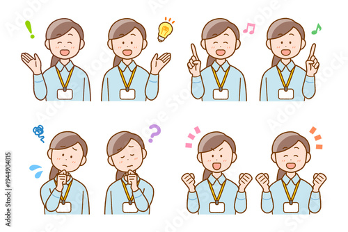 先生(女性)のイラスト8点セット｜職員・講師・学校