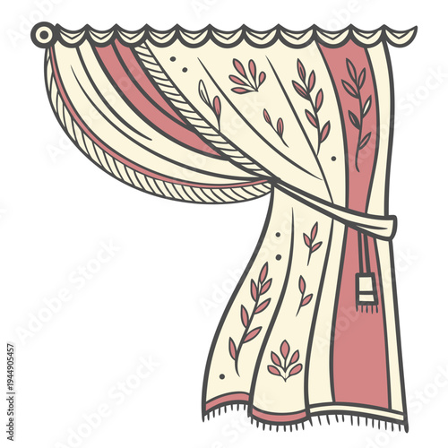 Decorative curtain with tassel and leaf pattern decoration interior