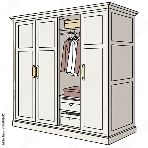 Of closed wardrobe with clothes and storage closet