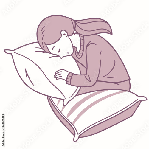 Woman sleeping on pillows with closed eyes cartoon