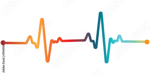 Colorful Gradient Heartbeat Pulse Line Isolated on Transparent Background, ECG Lifeline Wave, Abstract Neon Signal, Medical Heartbeat Monitor Line Design Elements