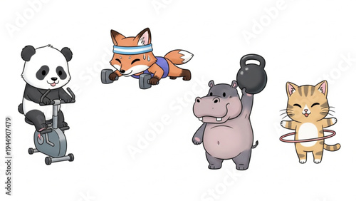 Cute Cartoon Animals Exercising Fitness Set