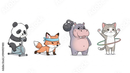 Cute Cartoon Animals Exercising and Fitness Workout Set