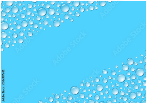 斜め水滴のフレーム背景 ブルー 雫のデザインバックグラウンド