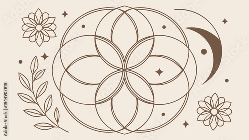 Balanced geometric symmetry composition in warm beige tones. Contemporary minimalist wall art ideal for modern apartments and elegant interior styling.