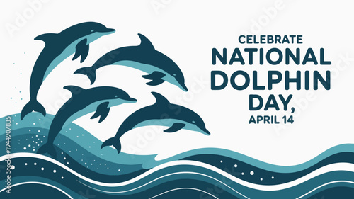 Dolphins jumping out of ocean waves on national dolphin day april 14 celebrating marine life and conservation awareness with playful aquatic mammals