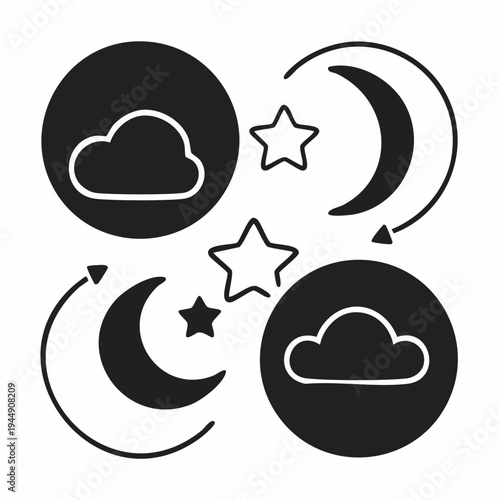 A weather forecast icon set featuring a sun and cloud vector illustration symbol design element for a web logo collection