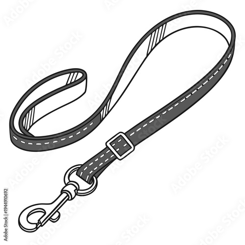 Black leather dog leash with metal clip and buckle