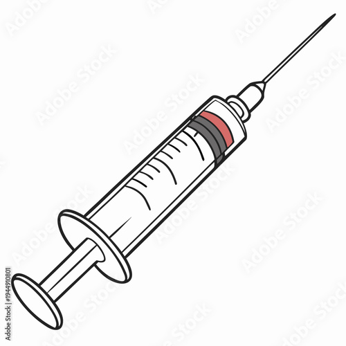 Syringe with red and gray bands medical injection needle healthcare