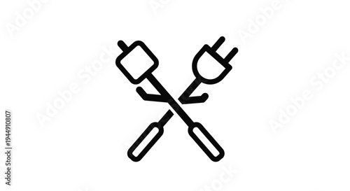 A striking vector graphic illustration depicting two crossed electrical plugs, representing themes of power, connection, and energy design concept.
