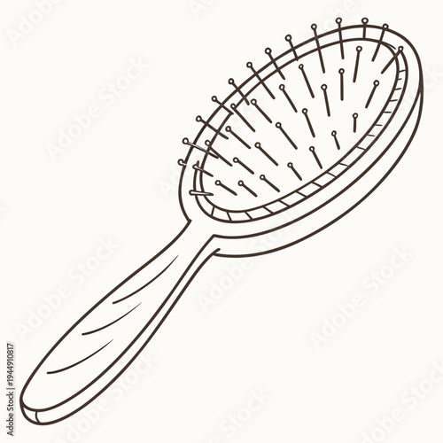Black and white of a hairbrush with a long handle hair care beauty tool