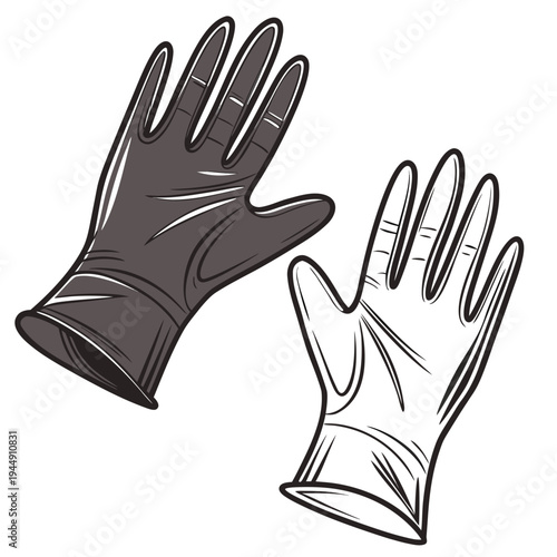 Pair of black and white gloves on white background