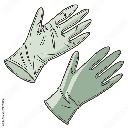 Pair of green rubber gloves on white background protection