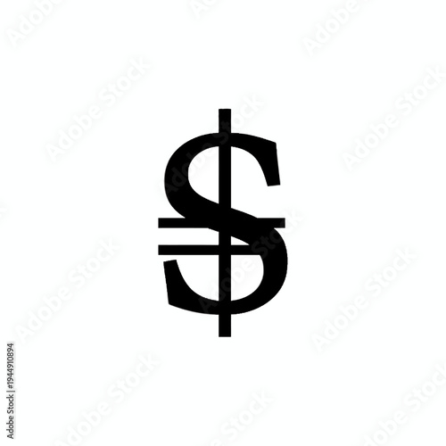 A bold, black dollar sign icon representing currency, finance, and wealth on a clean white background