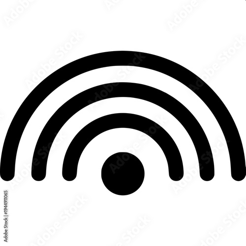 Minimal black glyph icon of a window with horizontal blinds partially closed, beside it a small remote control emitting wireless signal waves, flat vector style, solid black shapes on white background