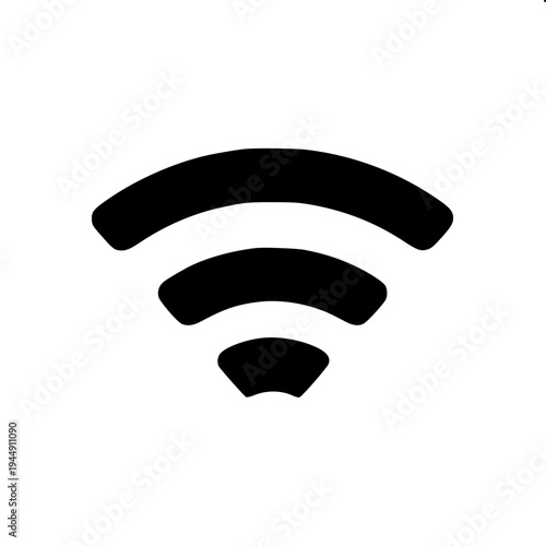 Minimal black glyph icon of a window with horizontal blinds partially closed, beside it a small remote control emitting wireless signal waves, flat vector style, solid black shapes on white background