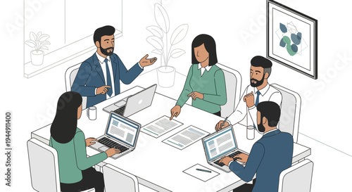 Business Professionals Meeting Around Table Discussing.