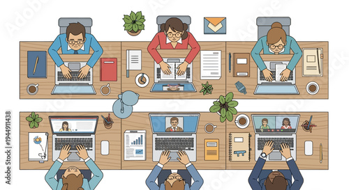 Office Workers at Desks Working on Computers.