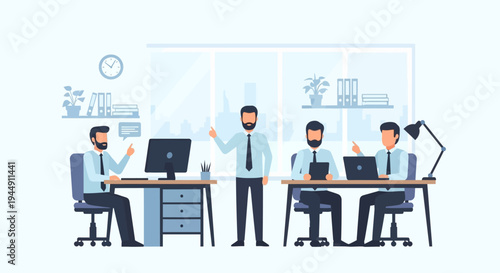 Three men working together in office.