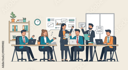 Business Professionals Working Together in Modern Office.