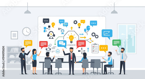 Business Team Brainstorming Ideas in Modern Office.