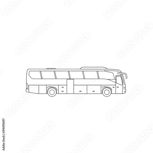 Minimalist outline illustration of a modern passenger bus or coach, showcasing a sleek design for public transportation and travel services, perfect as a graphic icon or infographic element