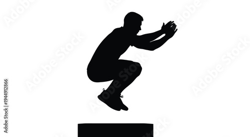 Silhouette of an athlete performing a powerful box jump exercise during an intense functional fitness training session