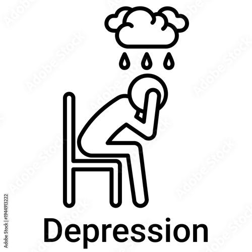 Depression Icon Outline Style. Vector Illustration For Graphic Design