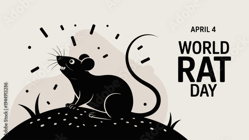 Black rat silhouette on grassy mound with motion lines world rat day logo april 4th awareness symbol