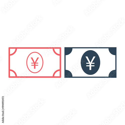 Japanese yen banknotes, coins, cash and money icons set
