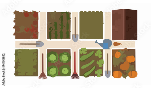Vegetable garden top view icon set vector