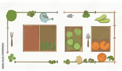 Kitchen garden aerial farm map vector illustration