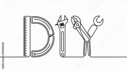 Diy concept with tools forming letters on white background for home improvement and repair