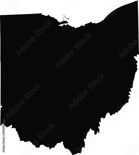 Detailed black silhouette vector map of the state of Ohio featuring precise geographical borders and regional outline