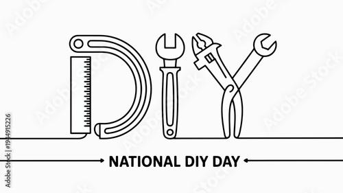 National diy day logo with tools and text on white background symbolizing home improvement and handmade projects