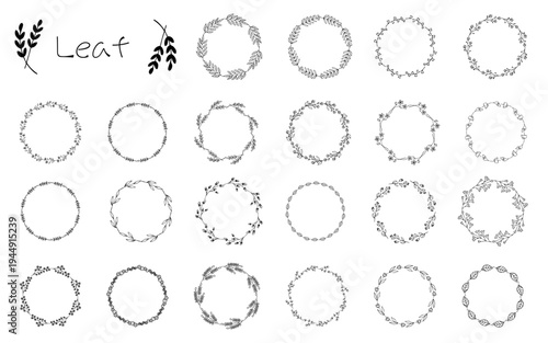 モノクロの手描きの植物フレームセット。