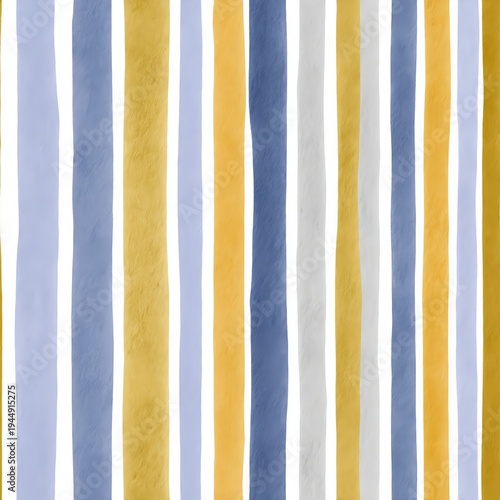 Seamless pattern of hand painted watercolor stripes in gentle yellow and powder blue tones with airy white lines for nursery decor and stationery collections