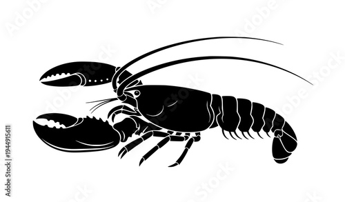 Detailed lobster silhouette vector with claws and antennae marine illustration isolated on transparent background
