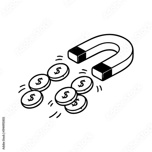 magnet attracts coins icon vector isolated
Vector line icon on a white background