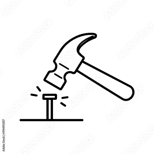 a hammer drives a nail icon vector isolated
Vector line icon on a white background