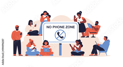People Ignoring No Phone Zone Sign.