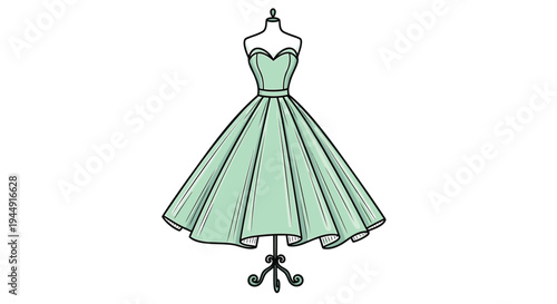 Vector illustration of a mint green evening dress on a mannequin